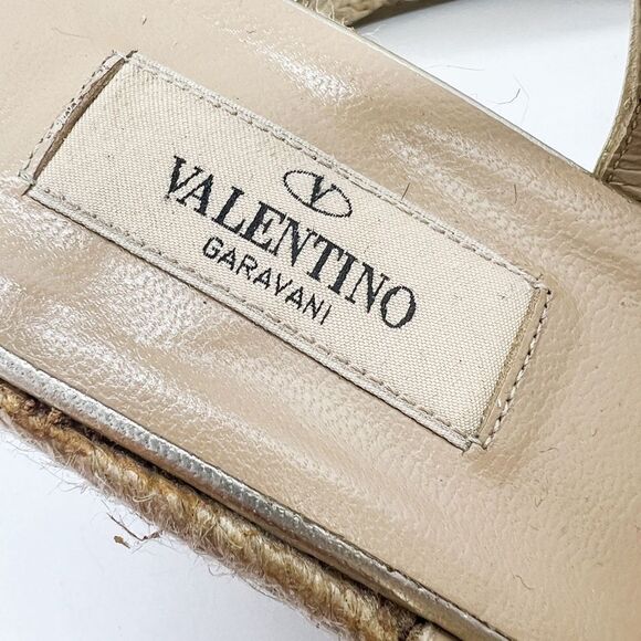 Valentino Garavani “Mena” Peep Toe Espadrille Wedge in Metallic Gold, Size 40 - Picture 8 of 10